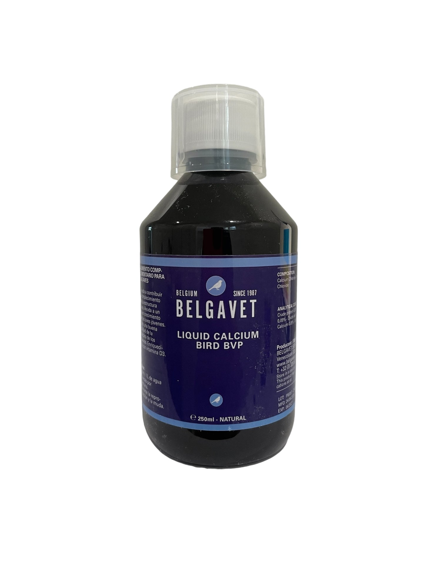 BelgaVet Liquid Calcium Bird 250ml (calcio soluble en agua). Para pájaros de jaula