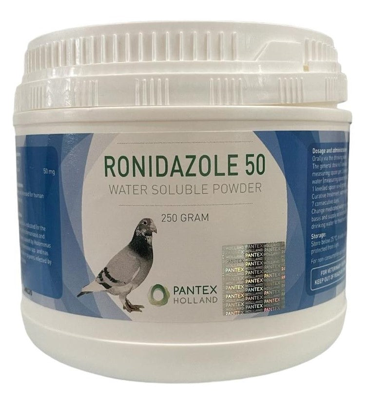 Ronidazole 50, 250 gr de Pantex (tricomoniasis, hexamitiasis) para palomas y pájaros