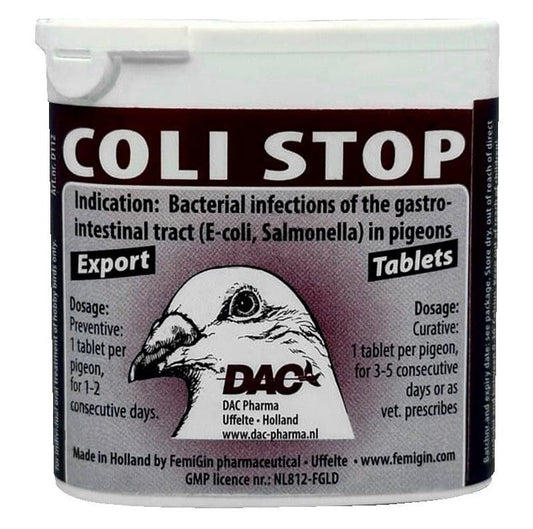 Dac Coli Stop pastillas (infecciones intestinales, diarreas). Para palomas