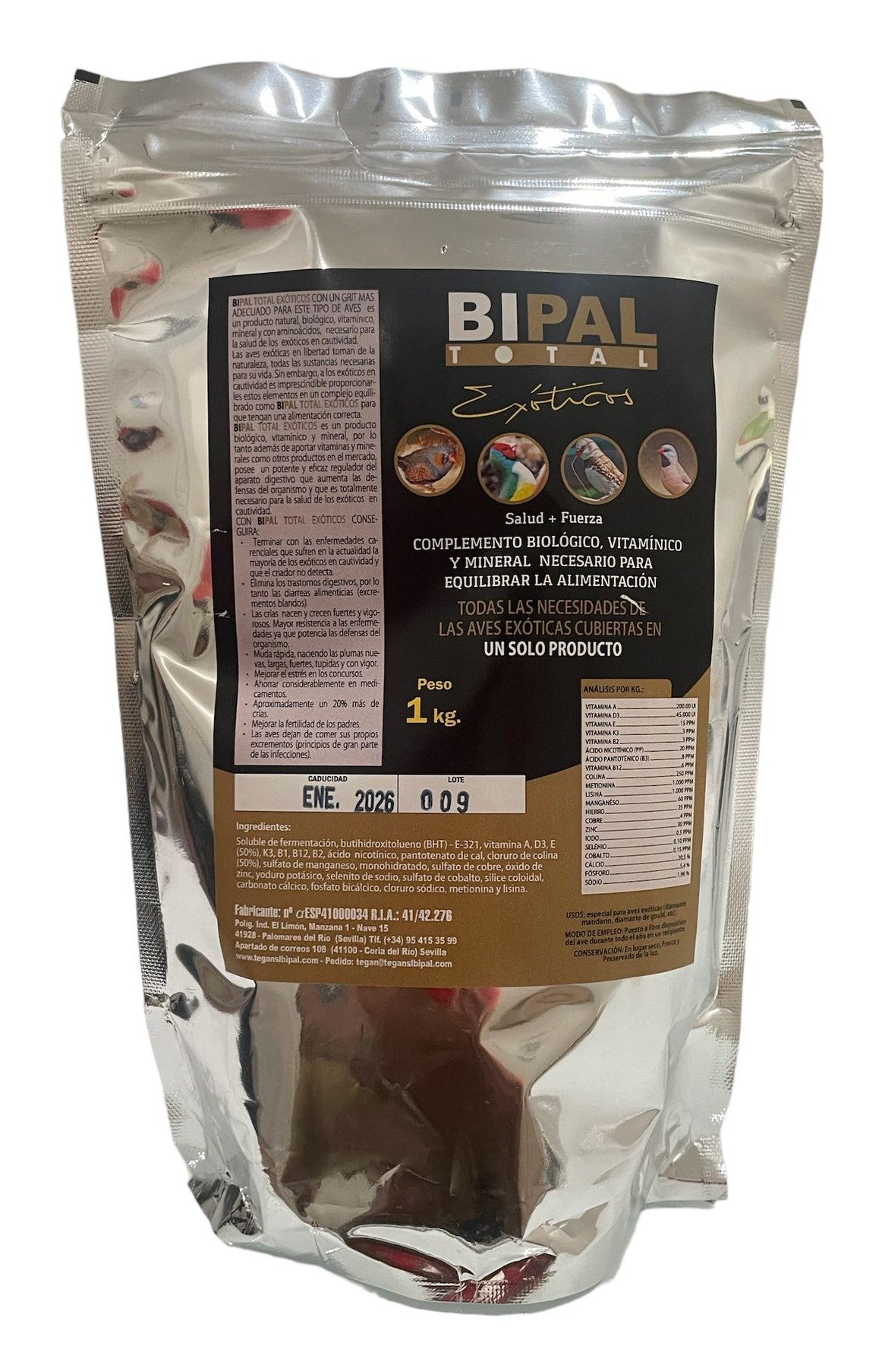 BiPal Total Exóticos 1kg (Grit con vitaminas, minerales y aminoácidos) Para pájaros exóticos