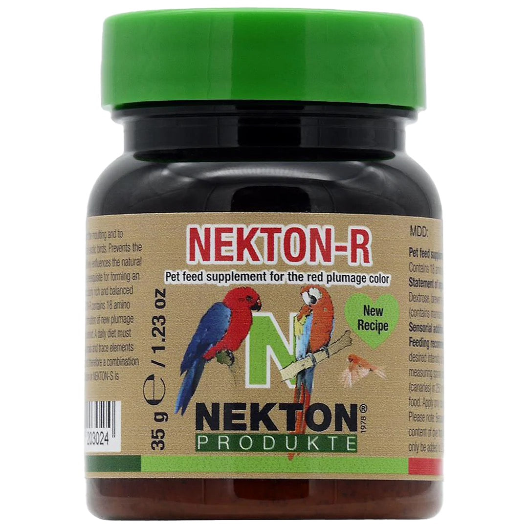 Nekton R (pigmento cantaxantina enriquecido con vitaminas, minerales y oligoelementos). Para pájaros de plumaje rojo
