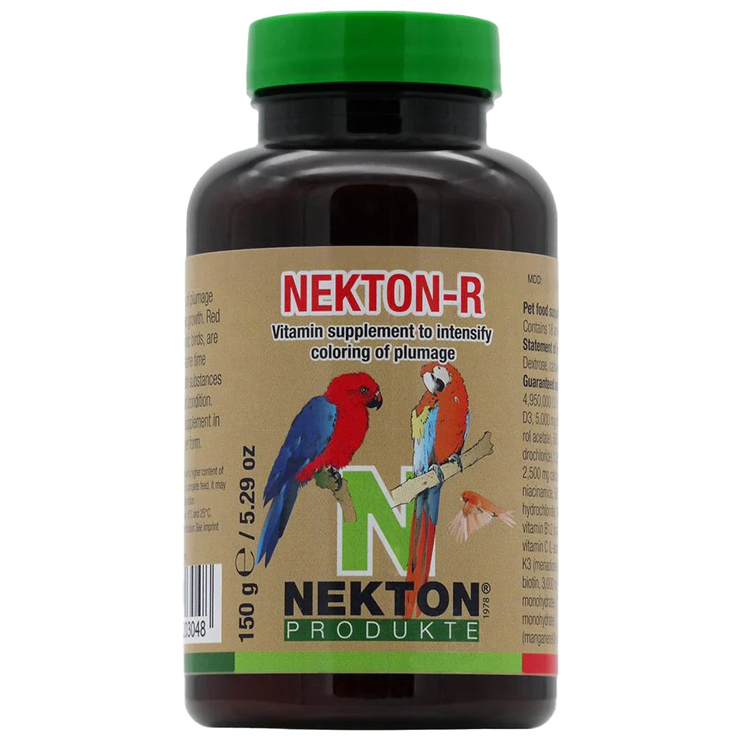Nekton R (pigmento cantaxantina enriquecido con vitaminas, minerales y oligoelementos). Para pájaros de plumaje rojo