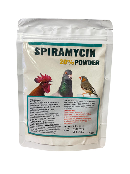 Spiramycin 20% Powder for Cage Birds, Pigeons, & Backyard Chickens