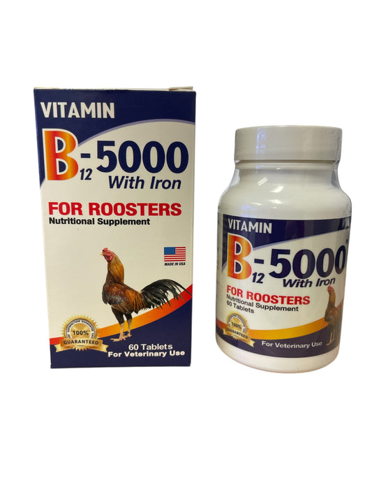 Vitamin B12-5000 with Iron 60 Tabs for Roosters